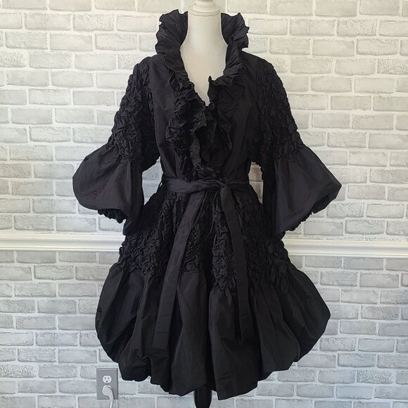 Chez Vouz de France Black Ruffled Coat Dress Ruffled Victorian Goth Witchy 1X - Picture 1 of 11